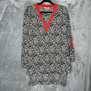 Tacera 3X Top Shirt Brown Black Zebra Print Tab 3/4 Sleeve V Neck High Low Tunic
